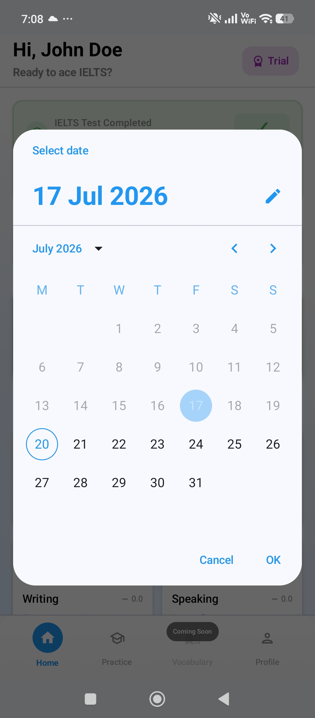 Setting your IELTS test date in IELTIFY