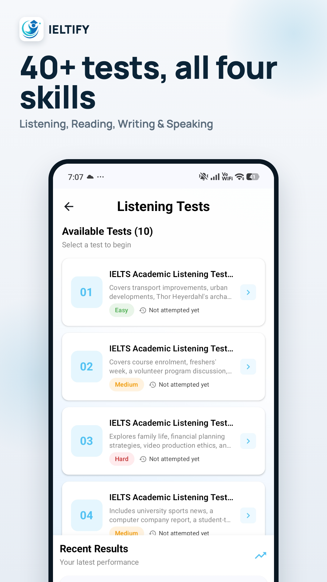 IELTIFY test library across all four skills
